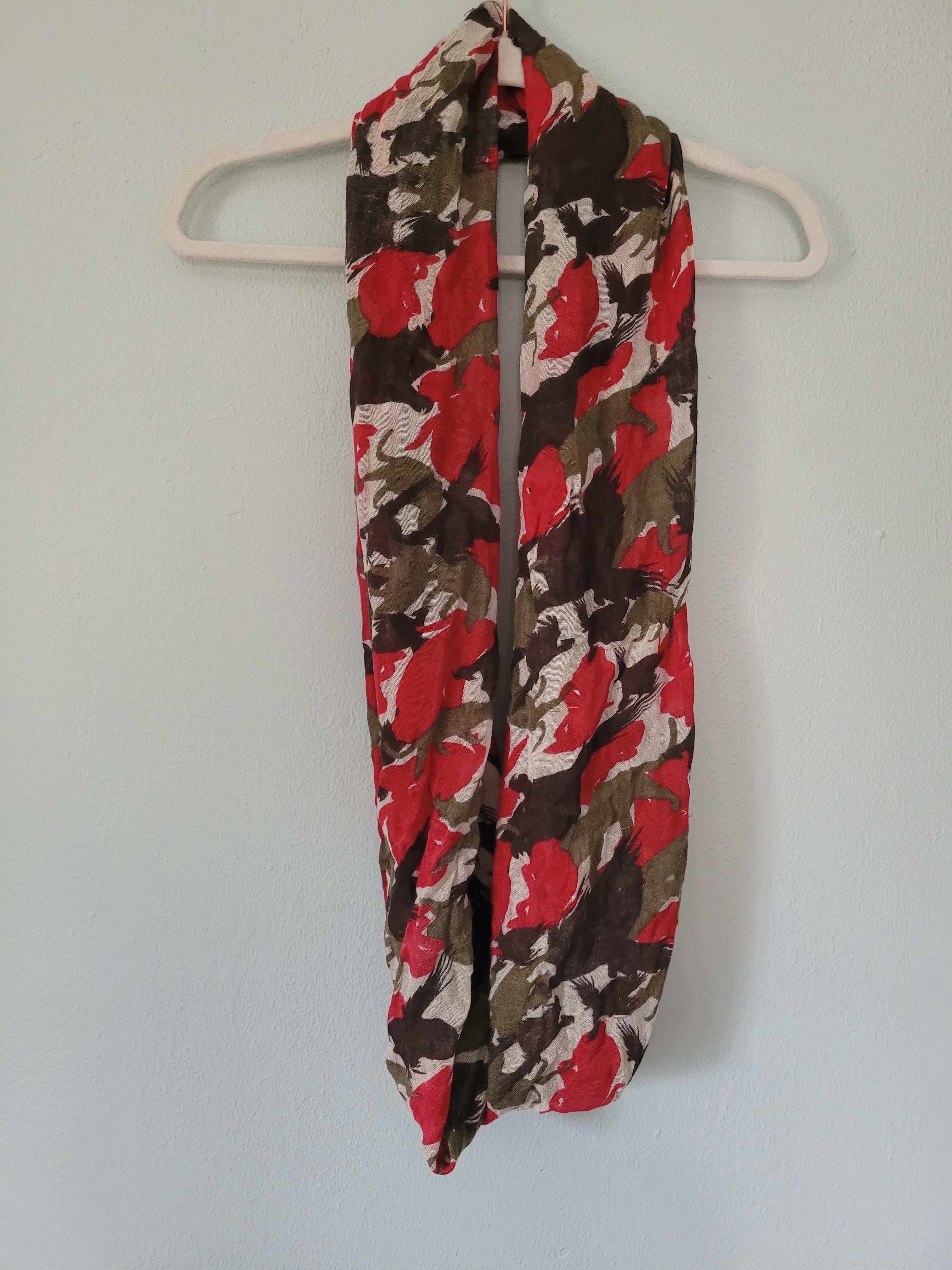 Red Olive & Taupe Abstract Print Infinity Scarf